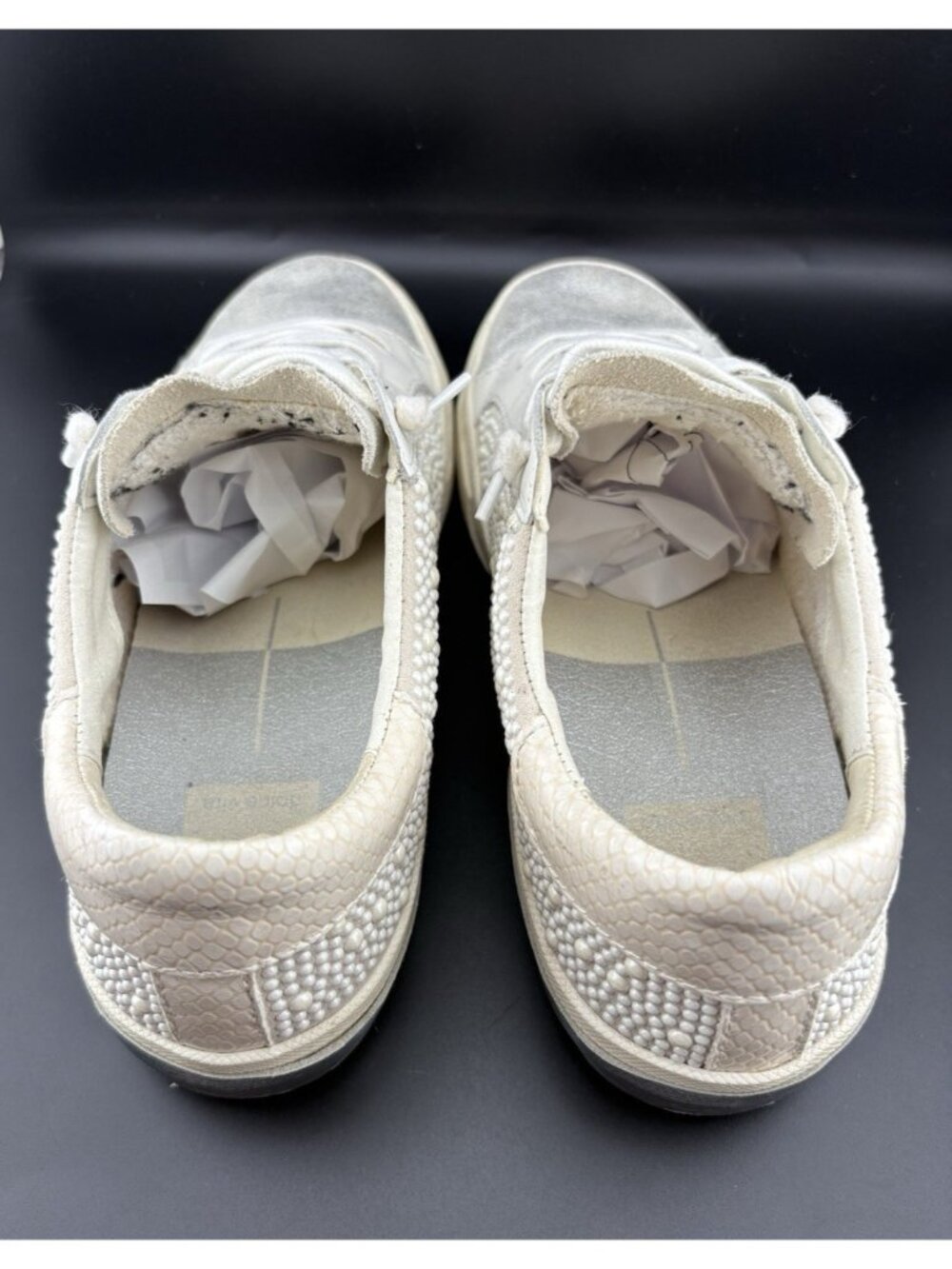 Dolce Vita Zina Pearl Sneakers Women's Size 8 Leather Lace Up Bride Shoes Silver - Picture 7 of 13